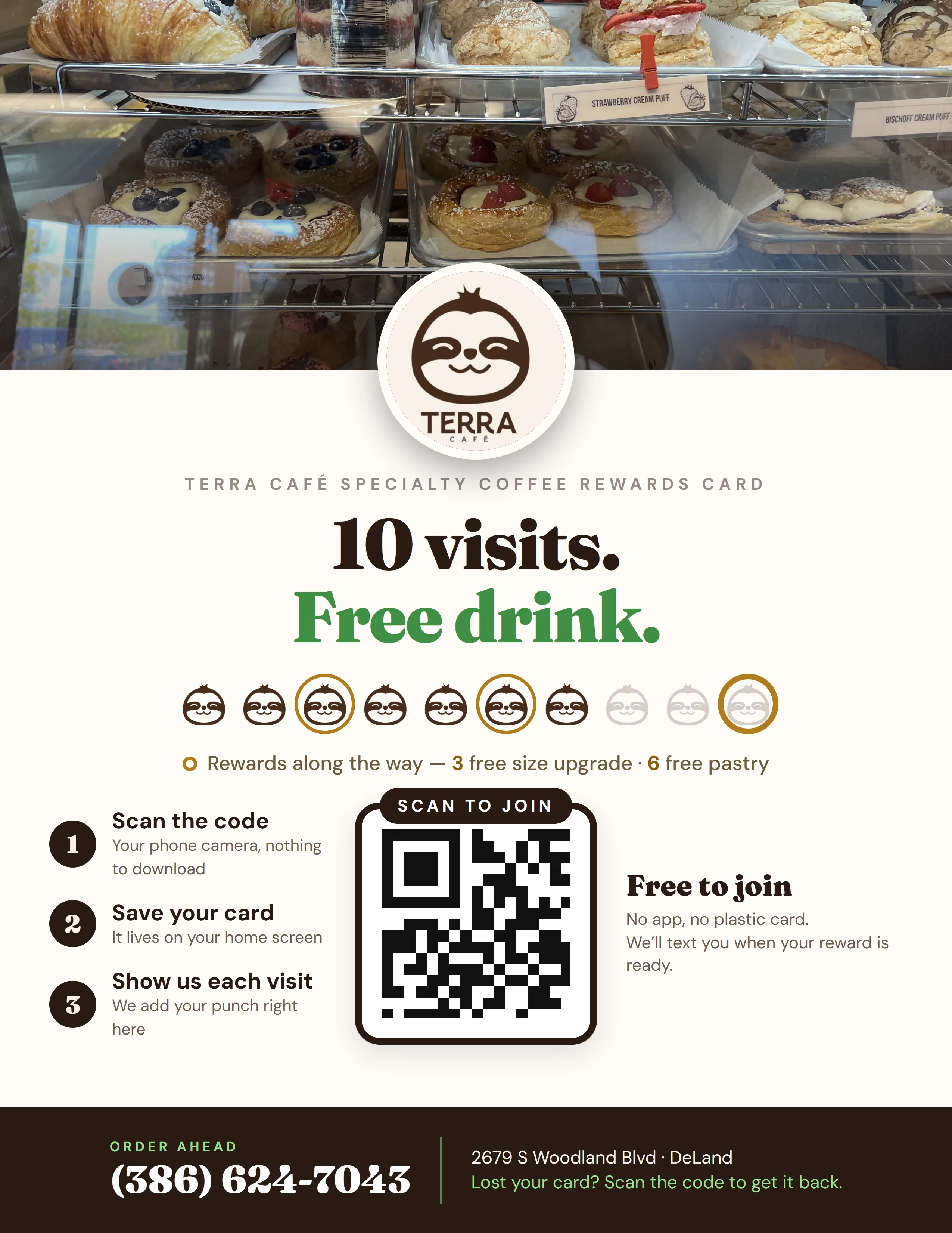 Terra Café Specialty Coffee rewards counter sign customer side